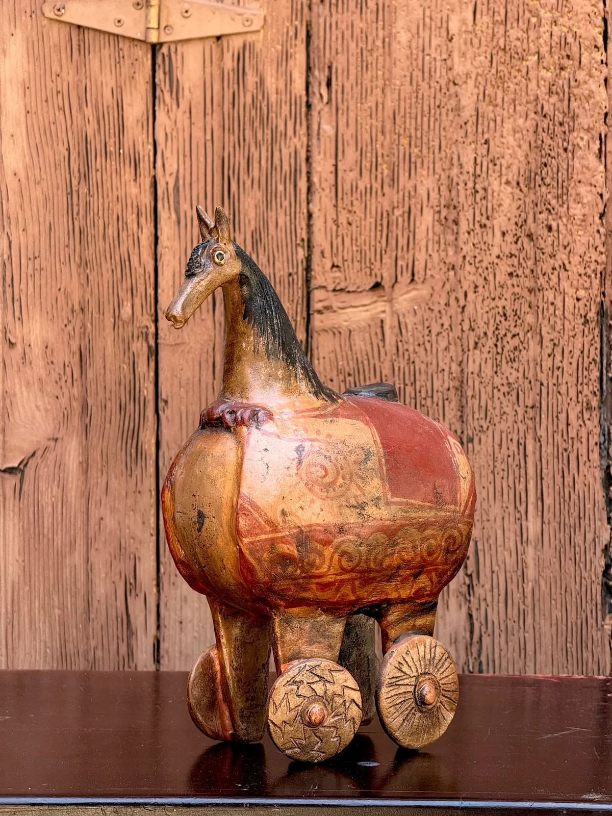 Clay Mule Sculpture – Small clay sculpture with weathered finish, handcrafted and painted in Guadalajara, Mexico